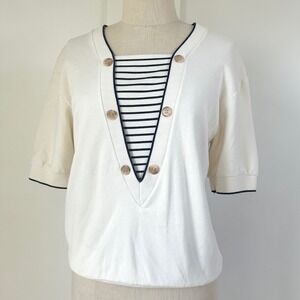 Aileen‎ Petites Vintage Striped Sailor Top XS Short Sleeve Casual Fisherman